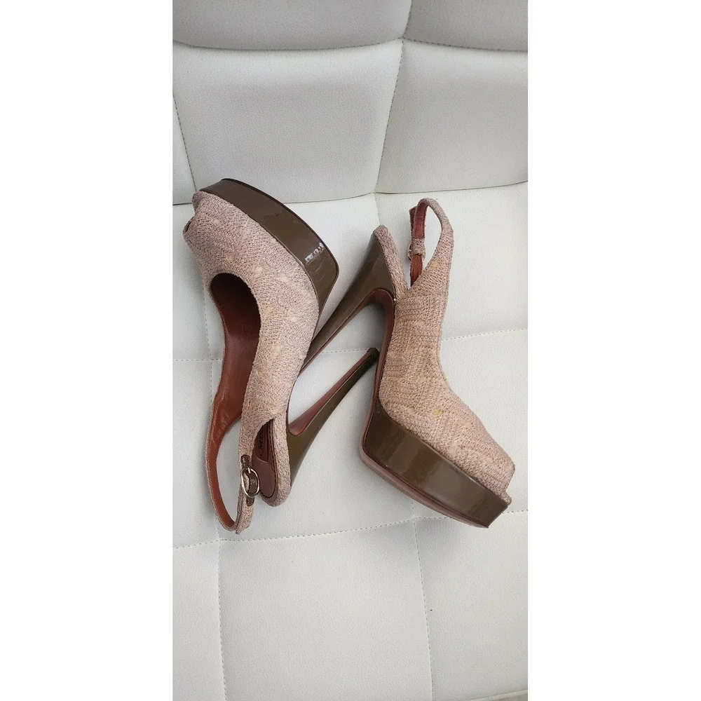 Missoni Knit Peep Toe Slingback Platform Pumps Beige Tan Stiletto Heels  36.5